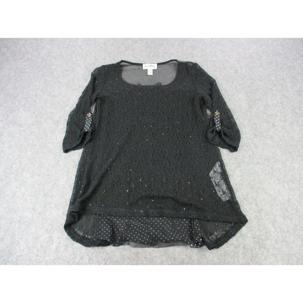 Joseph Ribkoff Top Womens 6 Black Open Knit Lace Sequin Lace Pendant Bow Blouse